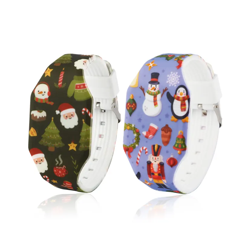 Reloj de silicona con LED para niños, con estampado, regalo de Navidad