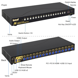 JideTech 16x1 HDMIKVMスイッチUSB3.0 HUB 4KHDMIスイッチャー4K60Hz解像度ラックマウントHDCPEDIDホットキーマウススイッチング - Product Image 3