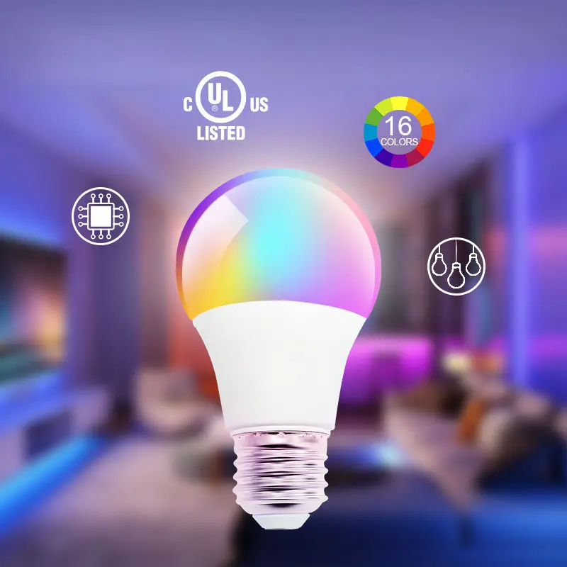 투야 WIFI 제어 RGB 스마트 와이파이 조명 E27 전구 무선 앱 제어 조정 가능한 A19 Led 전구