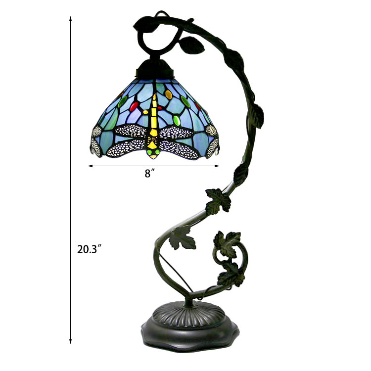 LongHuiJing Tiffany Lamp Dragonfly Style Stained Glass Table Lamps