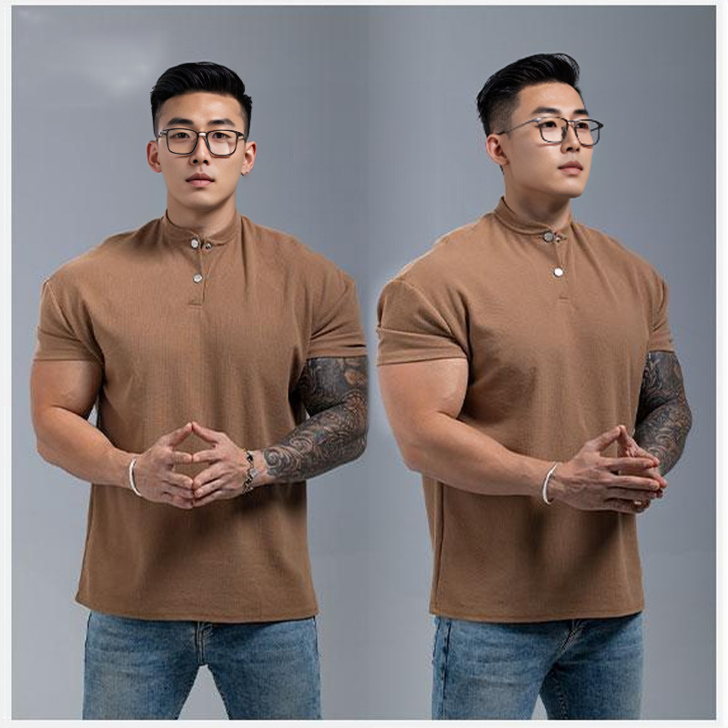 Buttoned henry short sleeve-brown