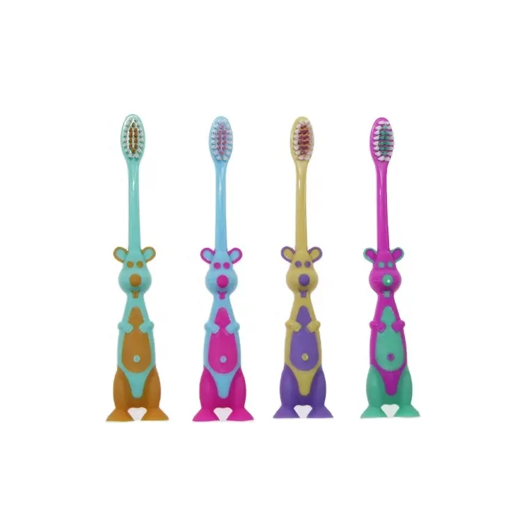 Precio de fábrica colorido cepillo de dientes de goma para niños personalizado OEM cepillo de dientes de diseño animal para niños con logotipo