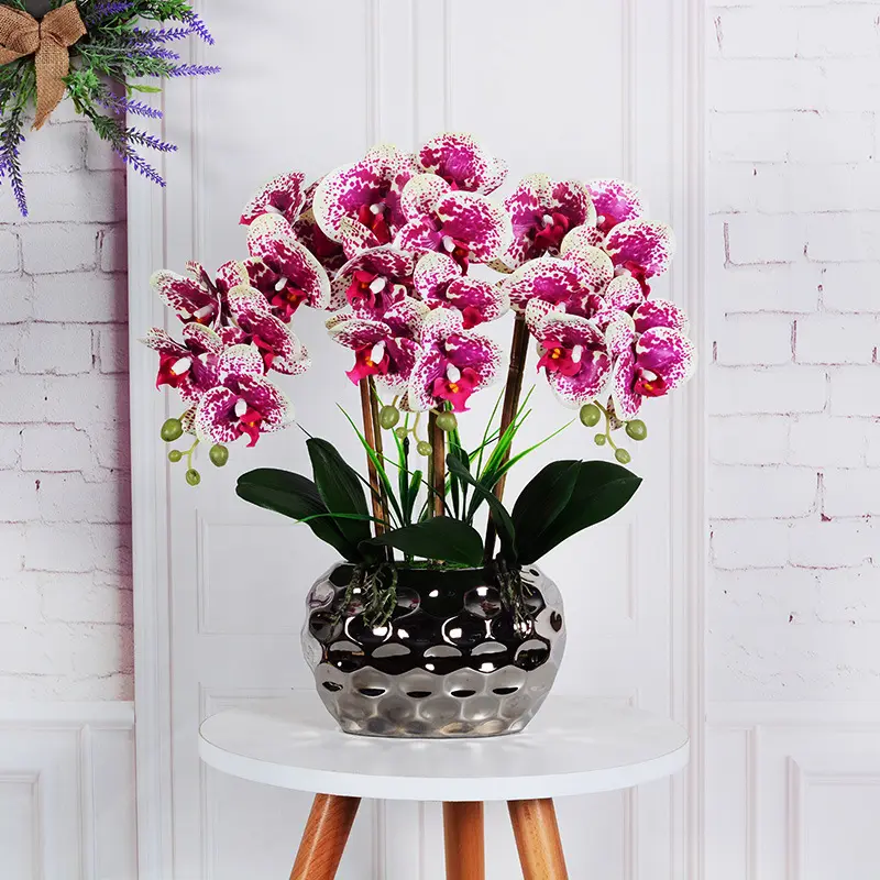 Luxury Hotel Decoration Big Size Artificial Flower Orchid with Pot Wedding Home Table Flowers