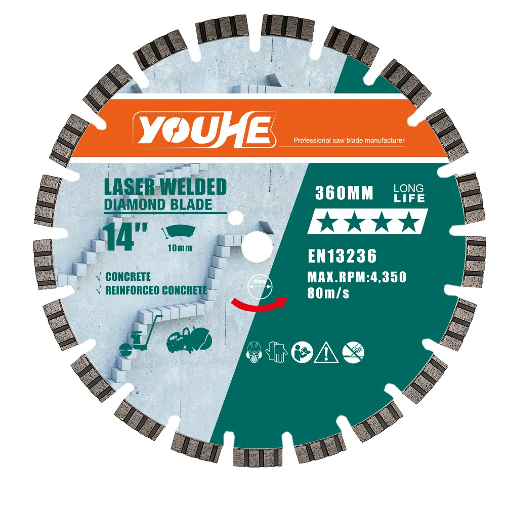 YOUHE Capable Factory 14" 360*25.4MM Laser Wide Turbo Saw Blade For Reinforced Concrete