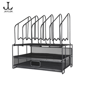 Multi-tier Metal Desktop <strong>File</strong> Rack for Storing and Organizing Office Supplies Featuring a Drawer-style <strong>File</strong> Storage Compartment - Product Image 2