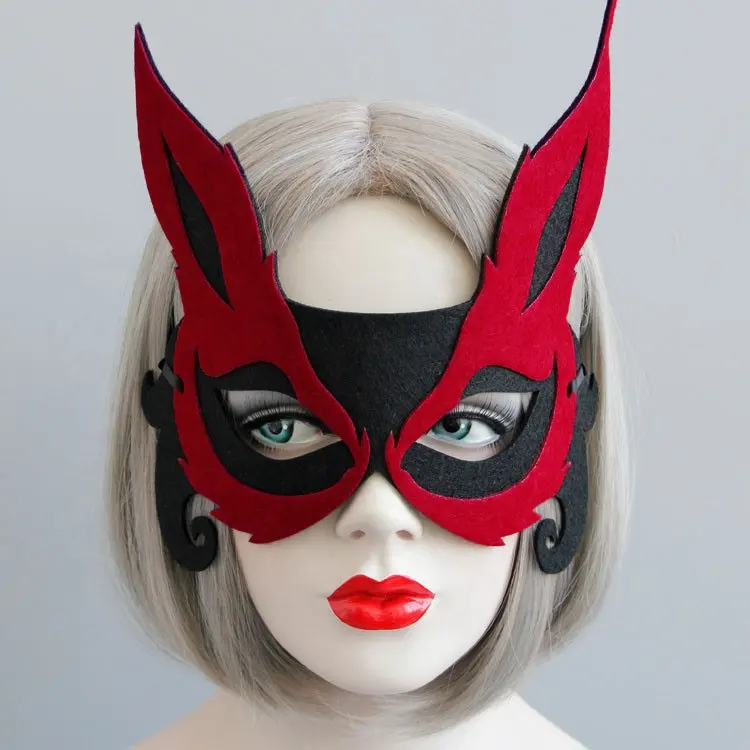 Masques d'halloween chauve-souris en feutre noir et rouge, Costume de fête de bal, de noël, masque Cosplay