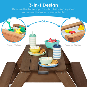 <strong>Best</strong> Choice 3-in-1 <strong>Kids</strong> Sand Water <strong>Table</strong> Convertible Outdoor Picnic <strong>Table</strong> Umbrella 2 Removable Trays 220lb Capacity Per Bench - Product Image 3