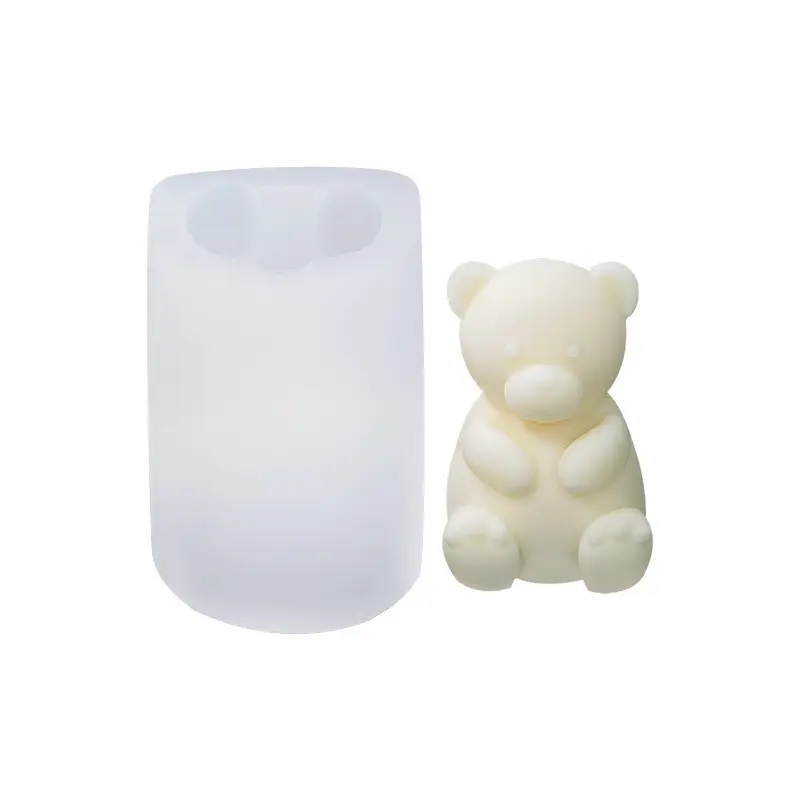 Moldes de silicona personalizados con diseño Simple 3D de oso sentado, hechos a mano, para manualidades de pastel de Chocolate, moldes de jabón de silicona