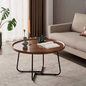 客厅办公室阳台茶几工业金属茶几乡村小圆茶几带金属腿 - Product Image 5