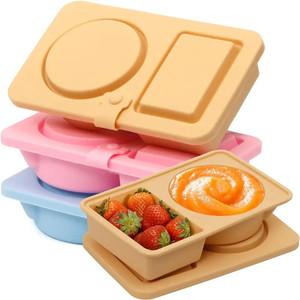 可重复使用的带盖零食容器定制硅胶双格零食盒容器 - Product Image 1