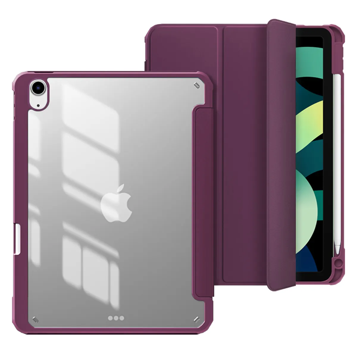 ฝาหลังแบบแข็งพับสามทบแบบบางโปร่งแสง,เคสคู่สำหรับ Ipad Air รองรับการชาร์จดินสอ