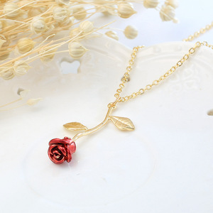 Europe the United States New Creative <strong>Red</strong> Rose Pendant Necklace Trendy Link <strong>Chain</strong> for Children Alloy Butterfly Shape for Gift