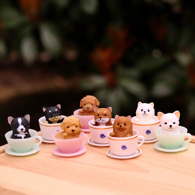 Piccola tazza di caffè modello di cane decorazioni vendita calda Micro tazza da tè cani bambola piccoli ornamenti scatola cieca accessori