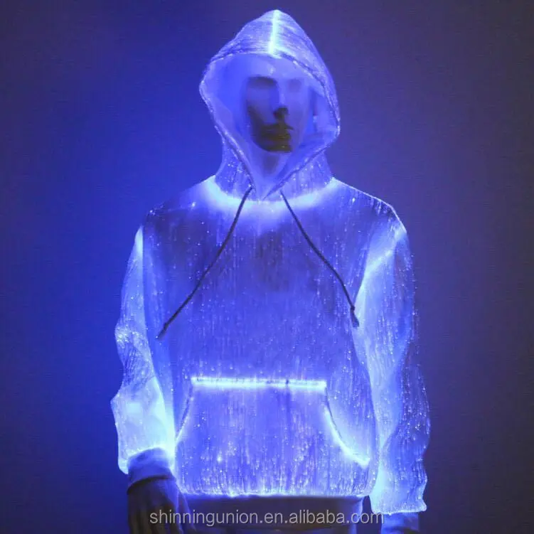 Sweat à capuche en tissu noir ajusté avec LED, impression lumineuse RGB, personnalisé, avec fermeture éclair en option