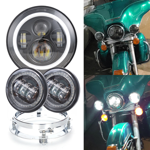 Loyo Black Chrome Motorcycle 7&quot; <strong>Led</strong> Headlight + 4.5&quot; Passing Lights Motorcycle Fog Light for Harley Davidson