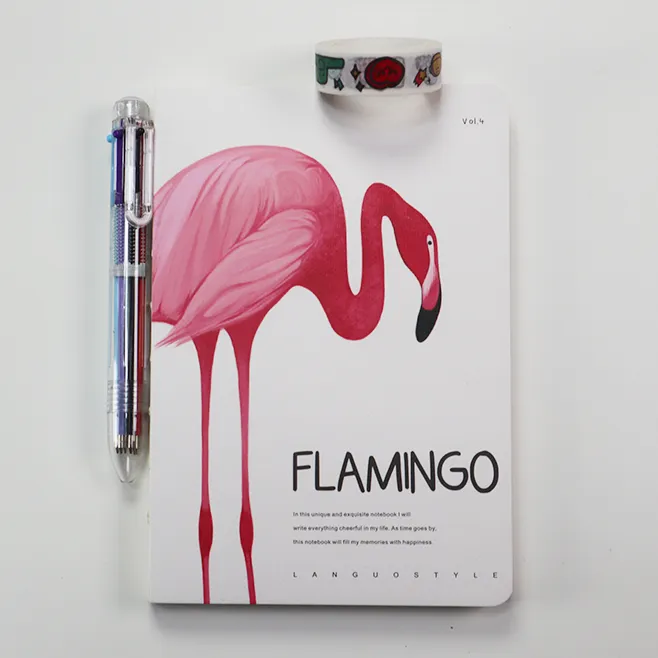 Flamenco de dibujos animados 2022, conjunto con bolígrafo y tipo diario/Diario/Cuadernos planificadores para estudiantes/Escuela, nuevo