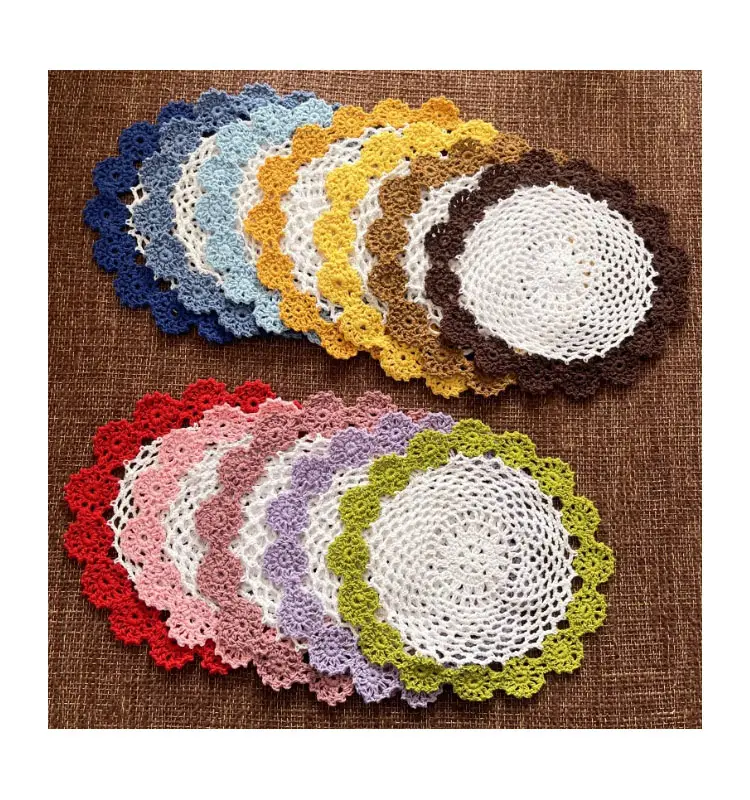 Handmade Dois Tons Rodada Algodão Lace Crochet Coaster Mat Lace Doilies Crochet Tabela Placemats Cup Holder Pad