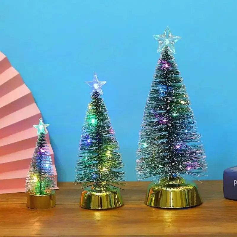 Decoración navideña Mini árbol de Navidad colorido con nieve ligera Frost Pino pequeño 15/19/25CM Suministros de Año Nuevo Adornos