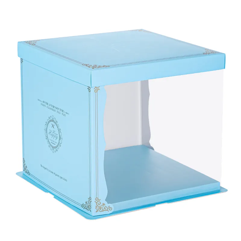 Caixa de bolo de plástico transparente personalizada, assados, caixa transparente para bolo com cartão colorido