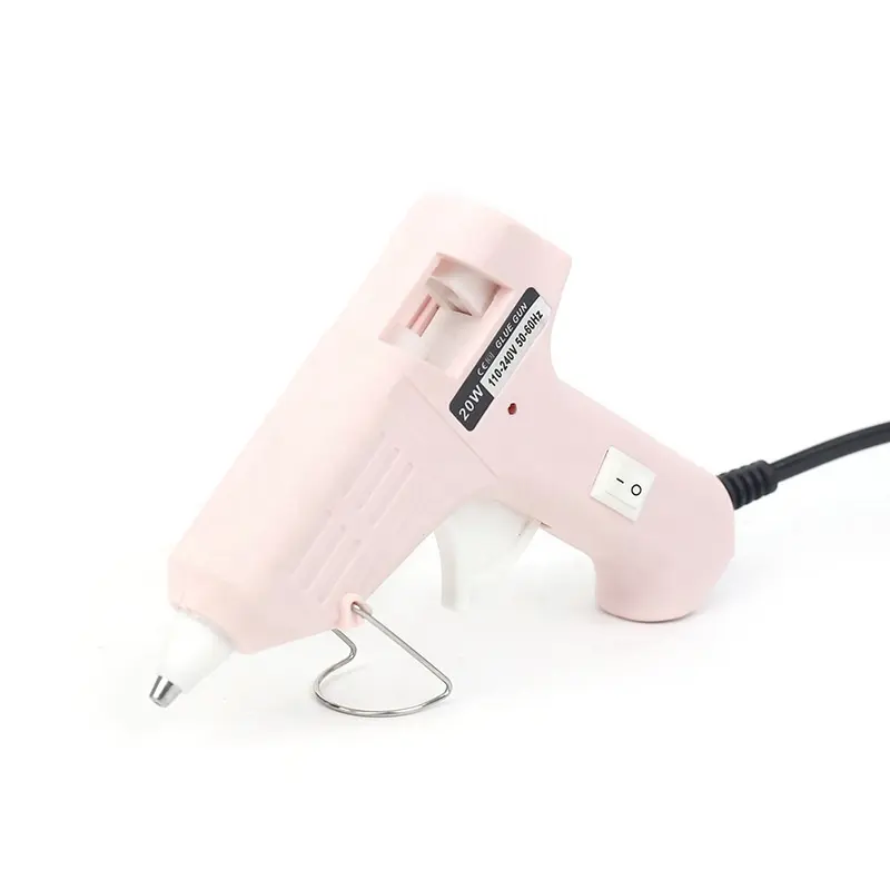 JJX Venta caliente outlet mini 20W pistola de pegamento de fusión en caliente 7mm pegamento de fusión en caliente especial 110-220V con color rosa