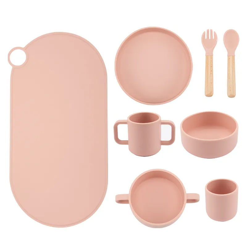 Conjunto de utensílios de silicone para bebês, colher macia BPA, garfo e colher de alimentação, 8 peças, mais vendido