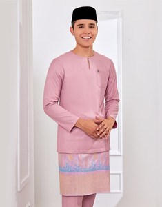 Malezya müslüman erkek Baju kuleft Melayu ipek gizli Zip sol tarafta modeli Baju kuembroidery nakış S Baju Raya