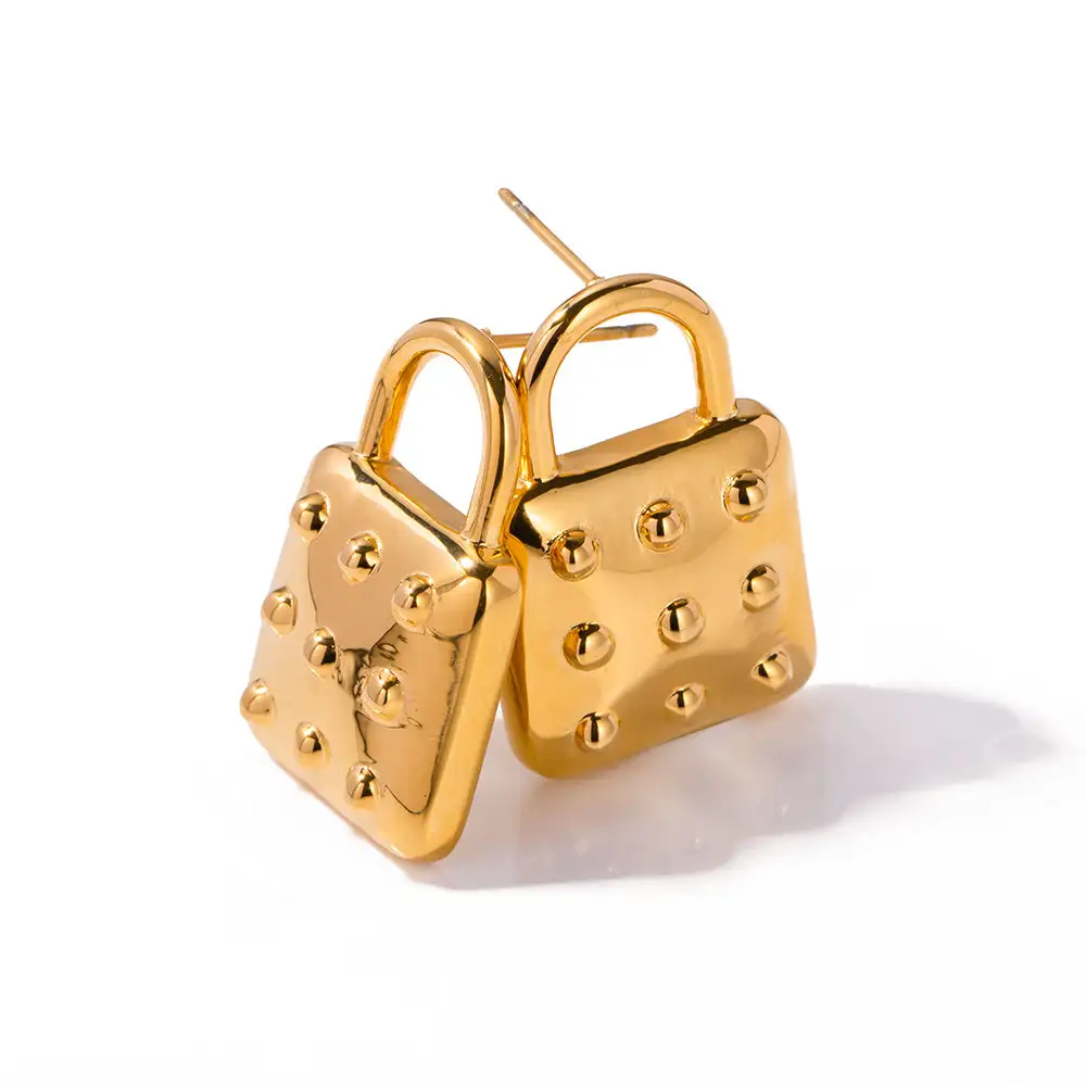 Orecchini a forma di borsa di lusso personalizzati impermeabili in acciaio inossidabile placcato oro 18 carati all'ingrosso gioielli di moda all'ingrosso