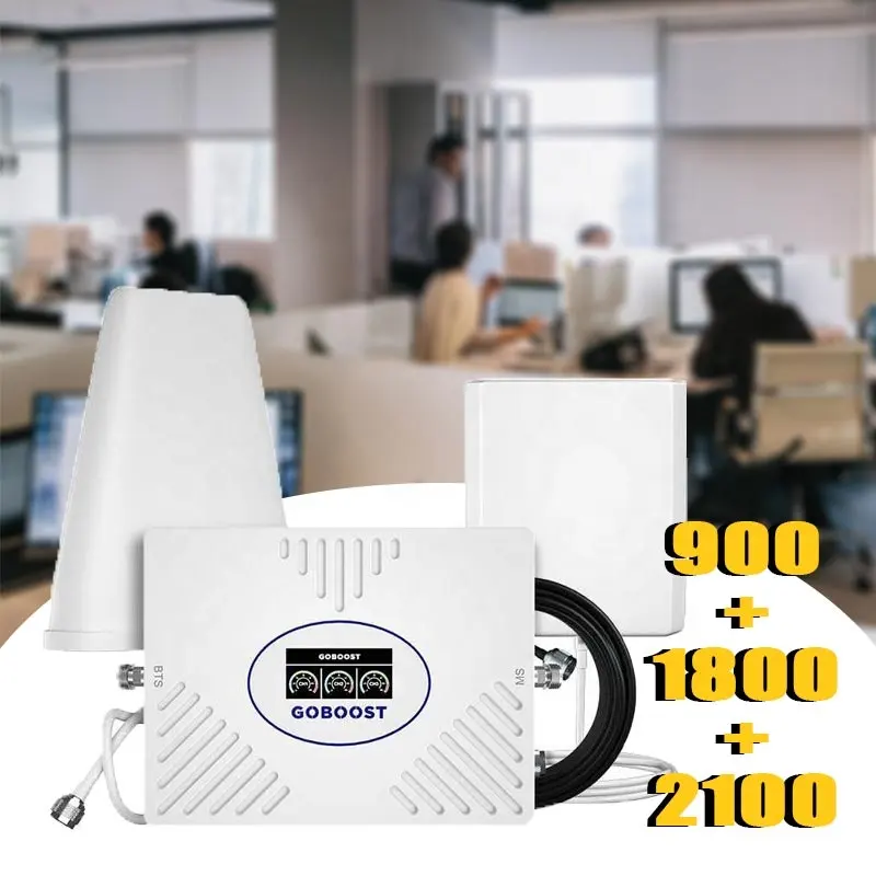 GOBOOST Penguat Sinyal Ponsel, Repeater Seluler 900 1800 2100 Mhz Dcs Jaringan Ponsel Gsm 3G 4G