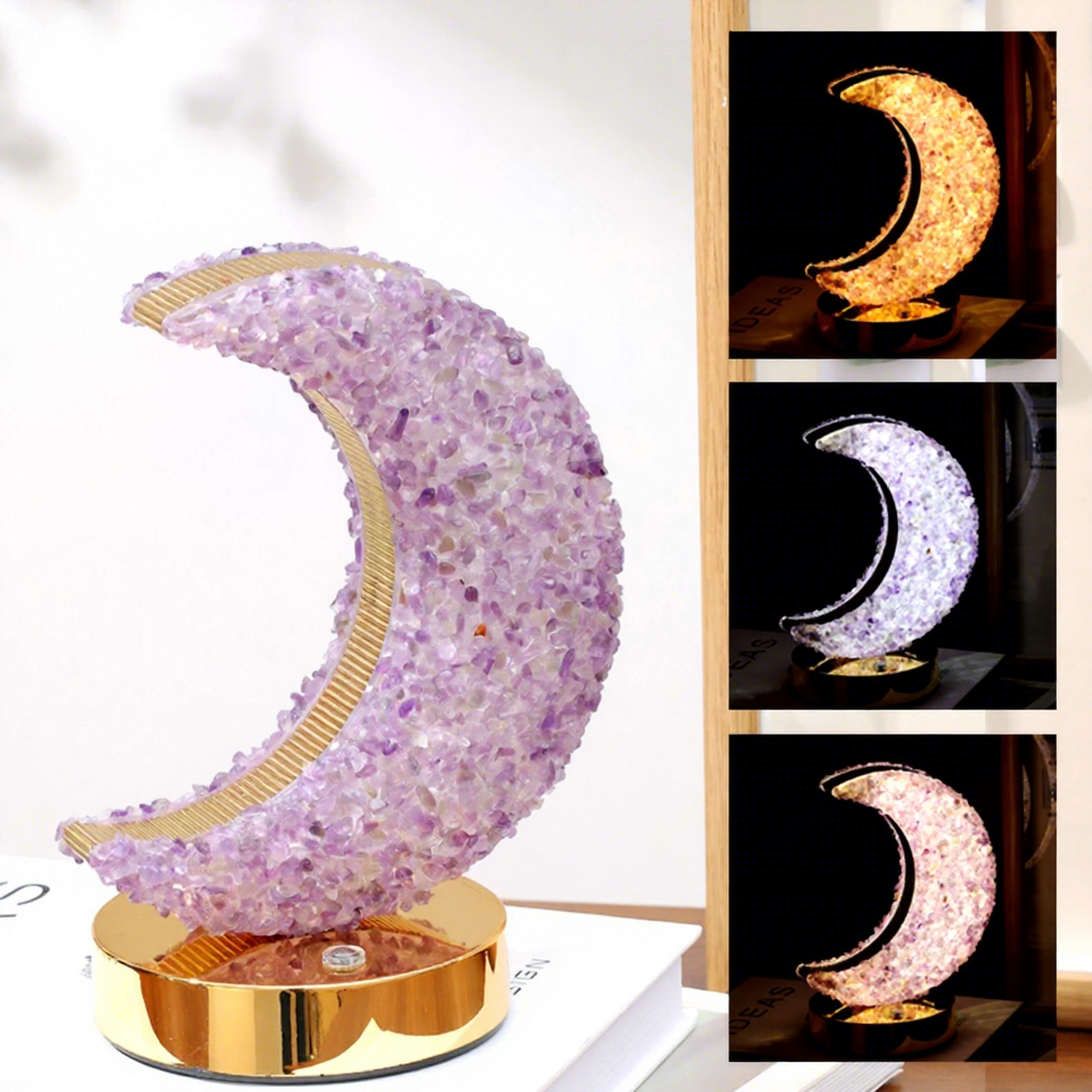 Luce notturna a forma di luna in ametista naturale