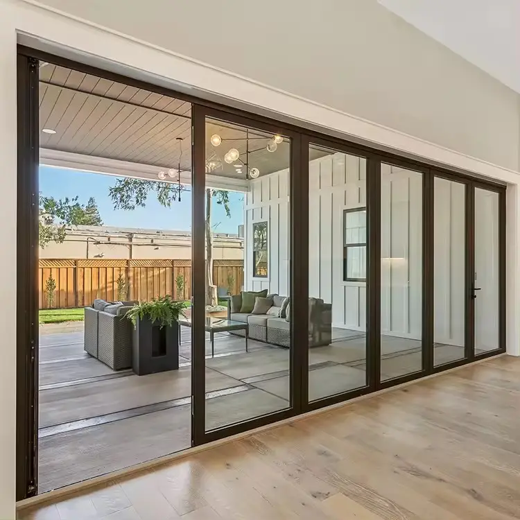 Nuevas puertas modernas internas de vidrio doble de aluminio resistente al agua con rotura de puente térmico de lujo para casas puerta corredera de aluminio exterior