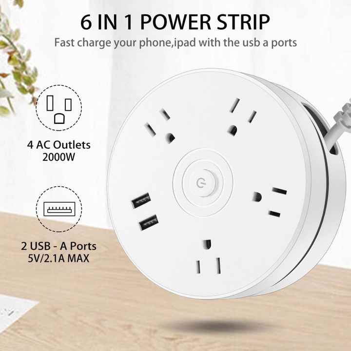 Round Universal Power Strip Portable Extension Cord Socket Plug USB Phone Charger With 2 USB Cable Smart Home US Plug