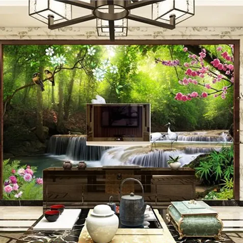 Guangzhou ihouse paisaje chino cascada árbol 3D paisaje pintado murales