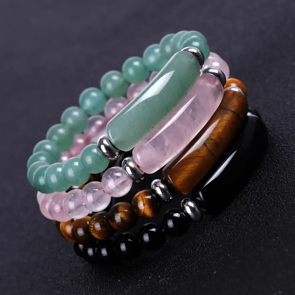 Bestone-pulsera elástica ajustable para hombre y mujer, brazalete de piedras preciosas naturales de cristal de 8mm para Yoga