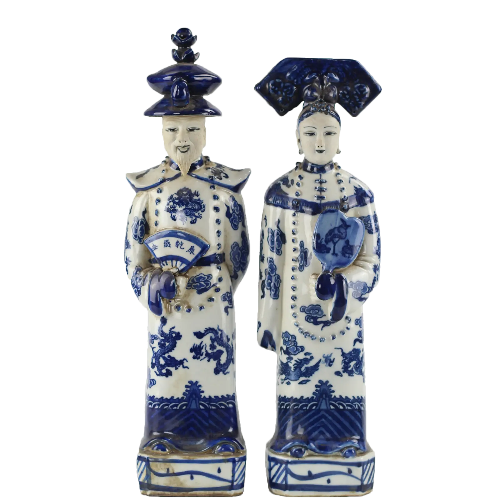 בסגנון הסיני Jingdezhen כחול ולבן קרמיקה קישוטי עתיקות קיסר דמות פסל פיסול