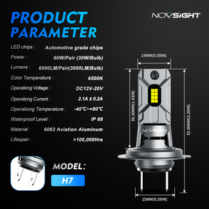 Novsight H7 LED far ampulü 6500K 12000 lümen 60W oto Led ışık araba Led far diğerleri için araba ışık aksesuarları - Product Image 2