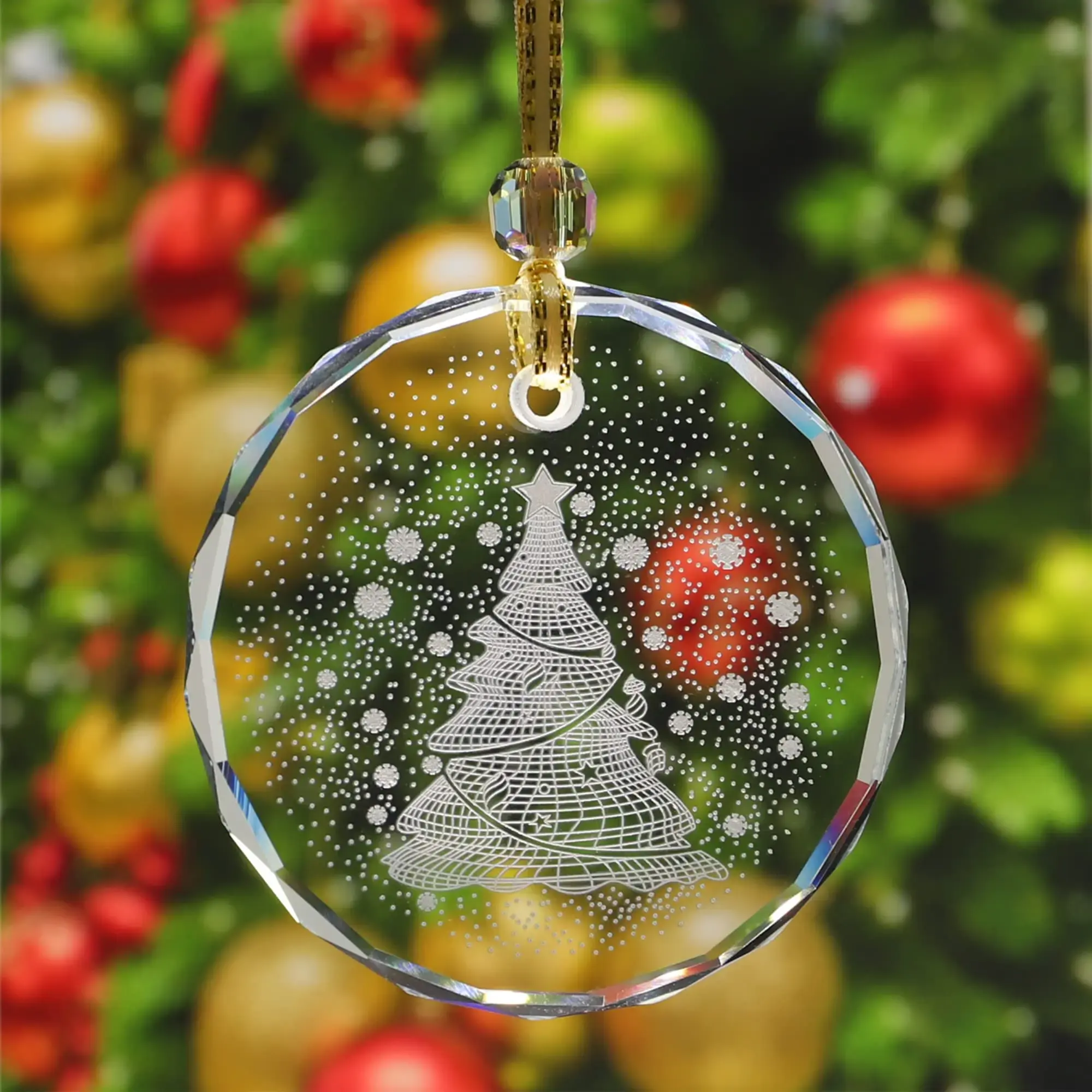 K9 gravure laser personnalisée 3d ornement d'arbre de Noël suspendu en cristal blanc rond ornements de Noël en cristal
