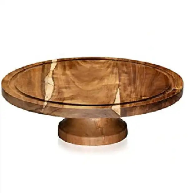 plateau gateau Bamboo Baking Tools Serving Platter Acacia Wood Footed Round Wood Server Cake Stands For Wedding Cakes