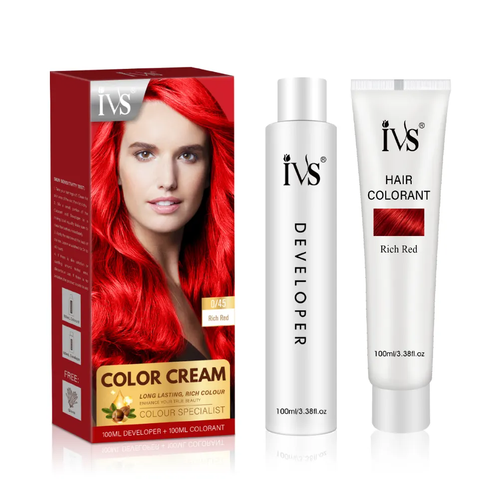 Il salone di uso domestico permanente all'ingrosso usa una ricca crema colorante per capelli rossa con sviluppatore