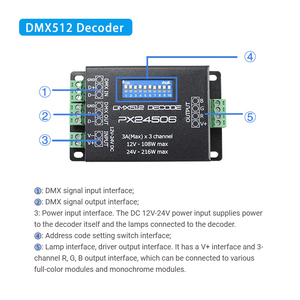 PX24506 DMX 512 Decoder Treiber 9A DMX 512 Verstärker 12V 24V LED DMX512 Controller für RGB LED Strip Lights