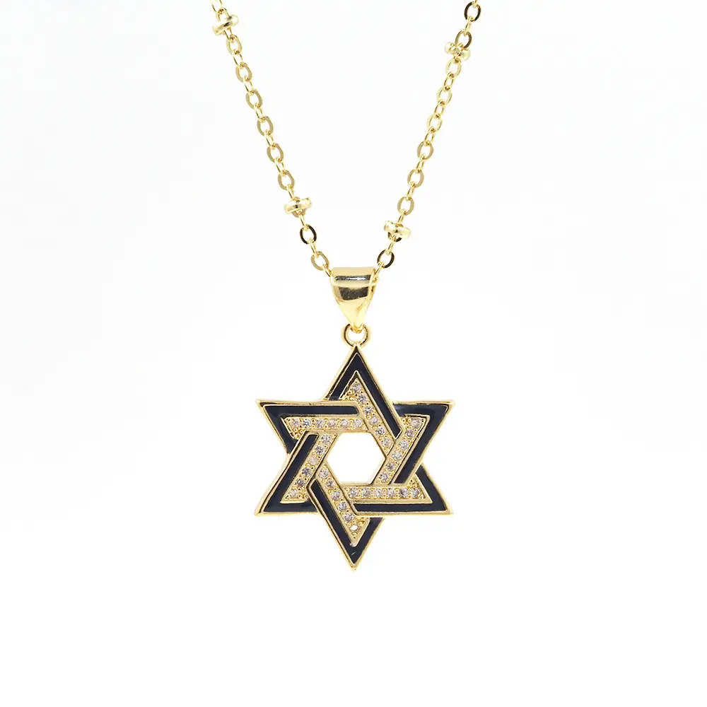이스라엘 스타 데이비드 O-체인 목걸이 금도금 구리 지르콘 솔로몬 유대인 보석 선물 여성 패션