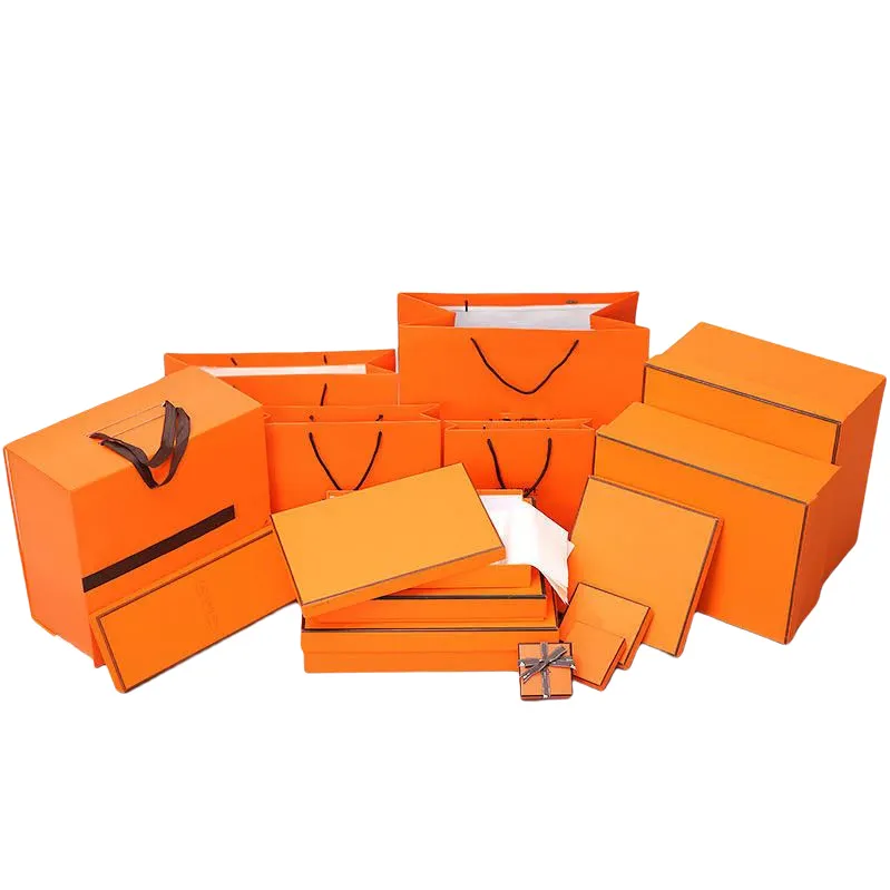Kustom Personalisasi Oranye Kotak Hadiah Kertas Pakaian Sepatu Merek Dicetak Toko Mewah Kotak Kemasan Hadiah Kertas dengan Logo
