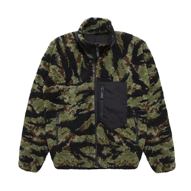 Venta caliente CAMO Men Sherpa Jacket, OEM personalizado jacquard chaqueta de lana para los hombres