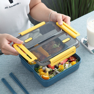 Yalıtımlı paslanmaz çelik 3 bölmeli Bento kutusu sızdırmaz taşınabilir yemek kutusu kilit kapakları okul kullanımı için Heatable gıda - Product Image 2
