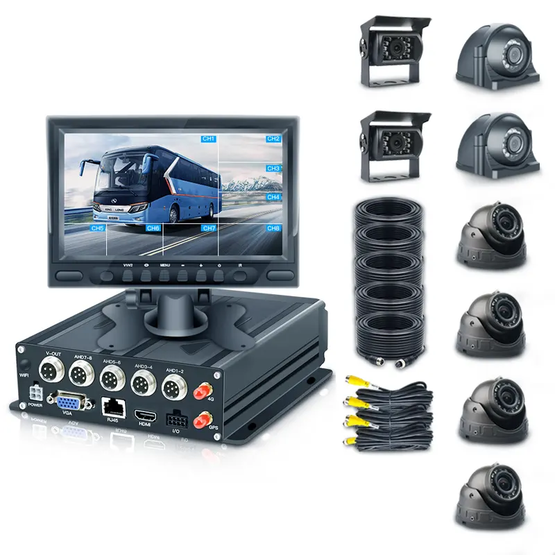バストラック8チャンネルCCTVセキュリティカメラシステム4CHSD DVR 4G GPSMDVRキット車両ビデオレコーダーモバイルカーDVR