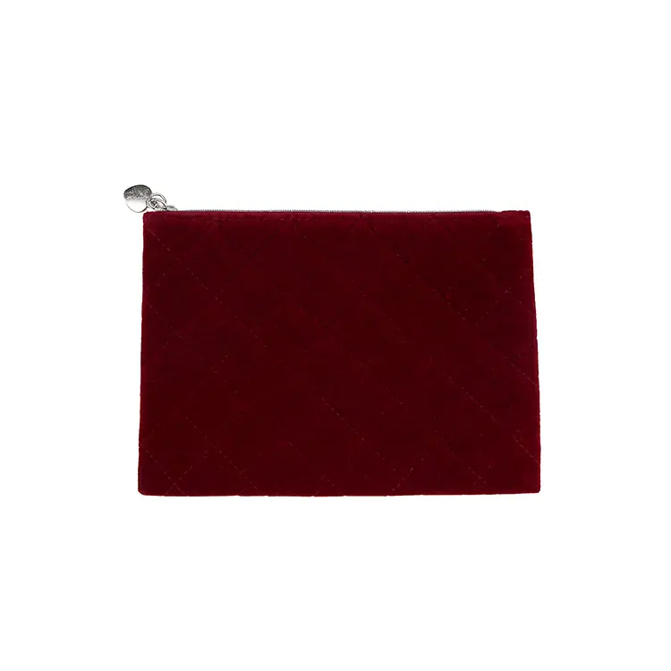 Vrouwen Fluwelen Cosmetische Purse Pouch Wijn Rode Nylon Corduroy Platte Make Opbergtas Leverancier