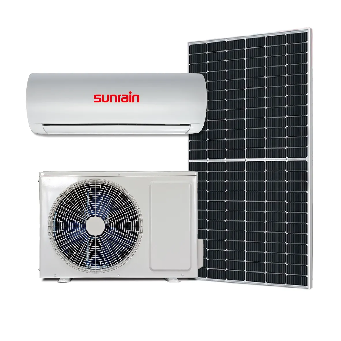 Sunrain 9000Btu ızgara güneş invertör enerji ev sistemi duvar bölünmüş hibrid paneli AC Powered güneş klima