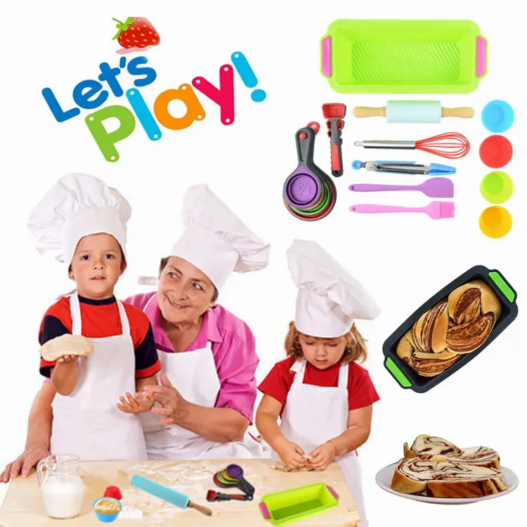 Utensilios de silicona para hornear para niños, herramientas personalizadas para comida segura, molde para pastel de pan, espátula, rodillo, juego de hornear