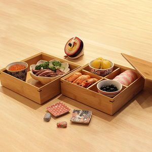 Suşi ve rahat günler için çok katmanlı kurum renkli bambu bölmeler ile yüksek kaliteli japon küçük Bento kutusu - Product Image 4