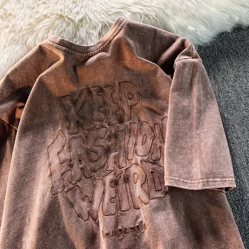 Yüksek kaliteli asit yıkama gitmek Vintage tişört Streetwear Oversi100 % pamuk Unisex özel Lozed ağır grafik baskı ağır