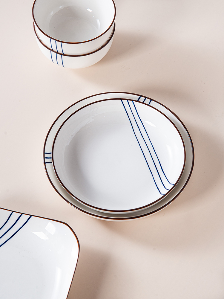 Nordic Ceramic Dinnerware Set Bowl Sauce Dish Plate Soup Spoon Gold Plating Dumpling Dish Porcelain Dinner Sets Tableware Sets